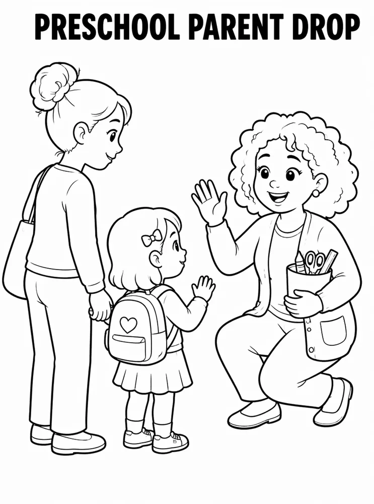 Preschool Back to School Preschool Parent Drop Off printable coloring page