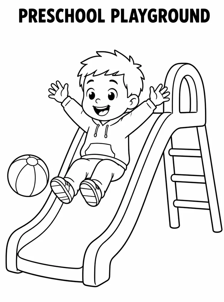 Preschool Back to School Preschool Playground Slide printable coloring page