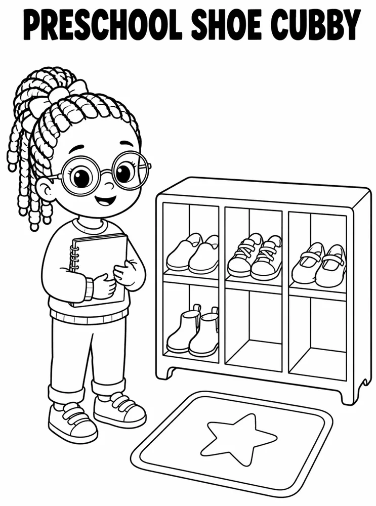 Preschool Back to School Preschool Shoe Cubby printable coloring page