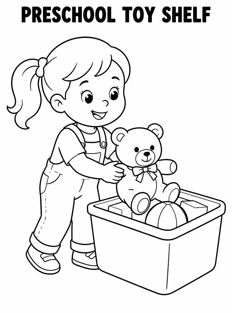 Preschool Back to School Preschool Toy Shelf Cleanup printable coloring page