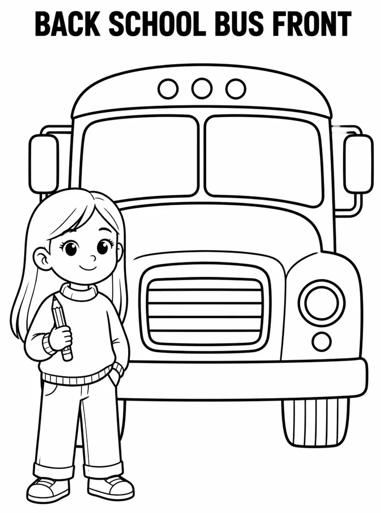 Back to School Bus Coloring Pages preview: Back To School Bus Front printable coloring page