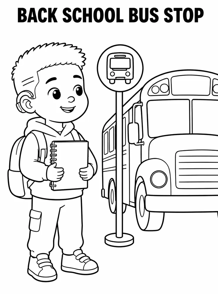 Back To School Bus Stop printable coloring page