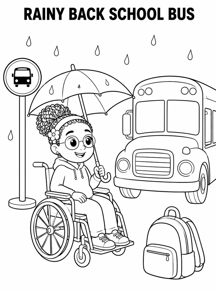 Back to School Bus Rainy Back To School Bus Stop printable coloring page
