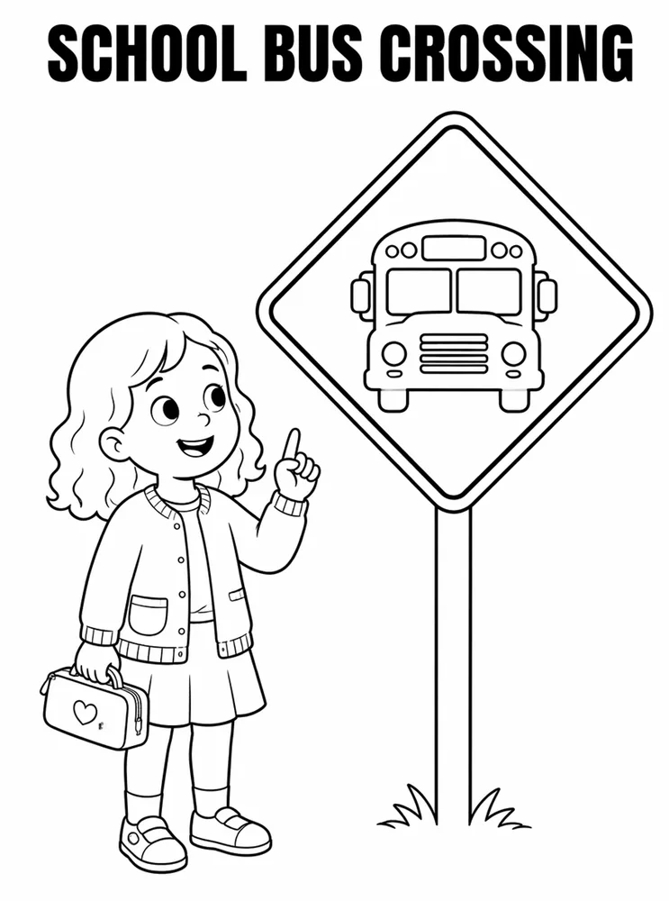 Back to School Bus School Bus Crossing Sign printable coloring page