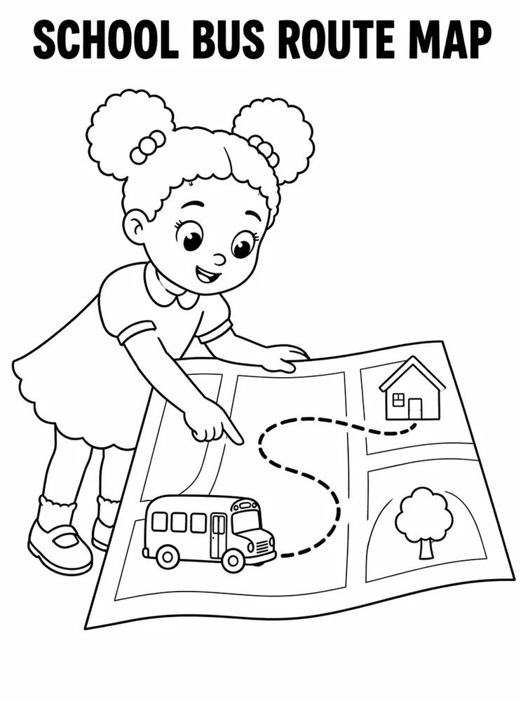 Back to School Bus School Bus Route Map Icons printable coloring page