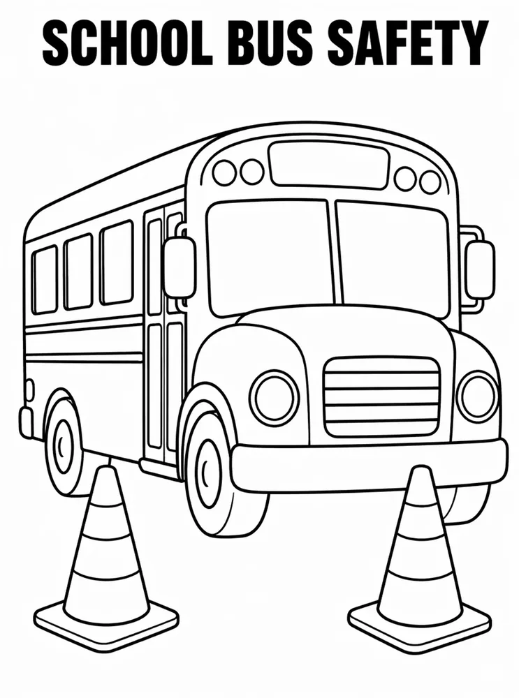 Back to School Bus School Bus Safety Cones printable coloring page