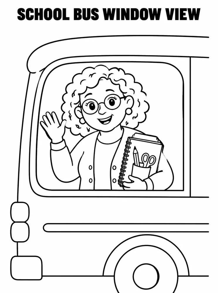 Back to School Bus School Bus Window View printable coloring page