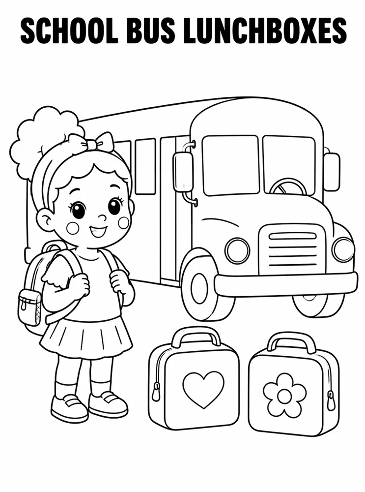 Back to School Bus School Bus With Lunchboxes printable coloring page