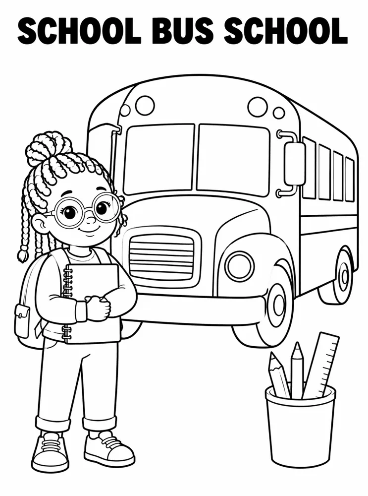 Back to School Bus School Bus With School Supplies printable coloring page