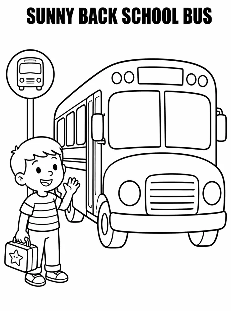Back to School Bus Sunny Back To School Bus Stop printable coloring page
