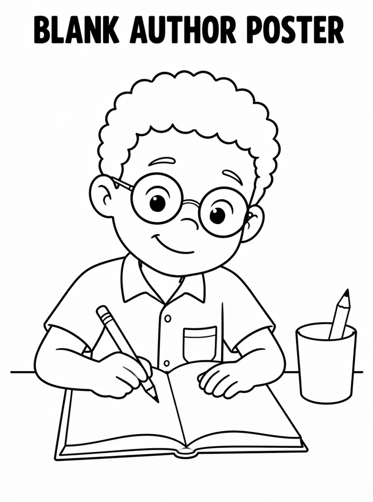 School Library and Reading Routines Blank Author Poster printable coloring page