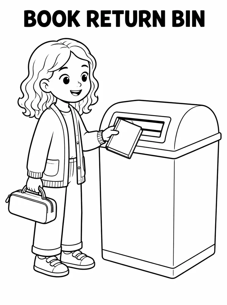 School Library and Reading Routines Book Return Bin printable coloring page