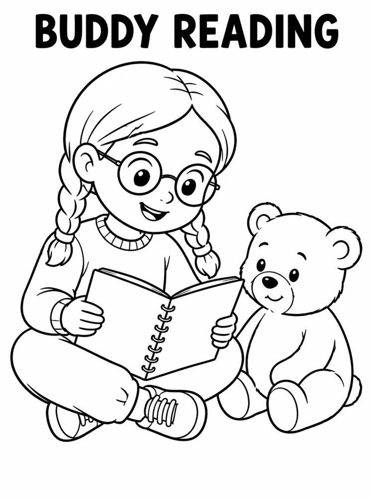 School Library and Reading Routines Buddy Reading printable coloring page