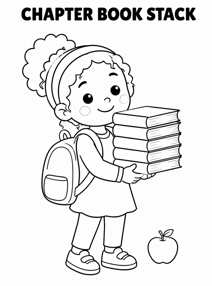 School Library and Reading Routines Chapter Book Stack printable coloring page