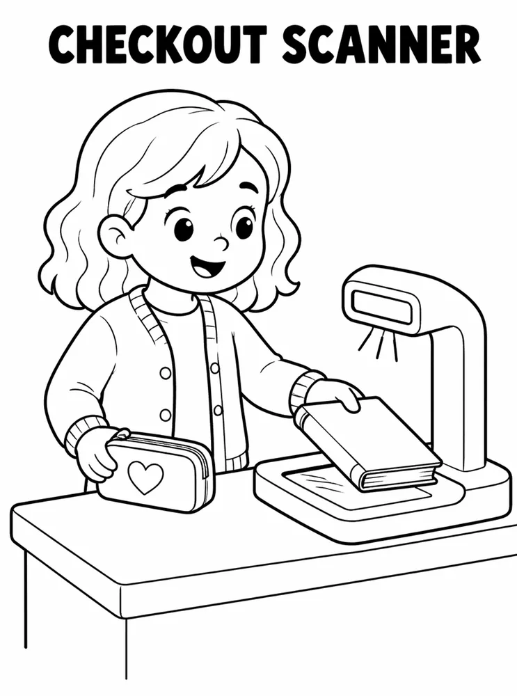 School Library and Reading Routines Checkout Scanner printable coloring page