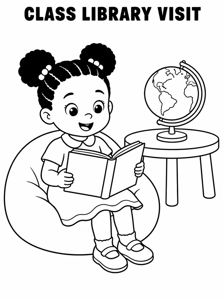 School Library and Reading Routines Class Library Visit printable coloring page