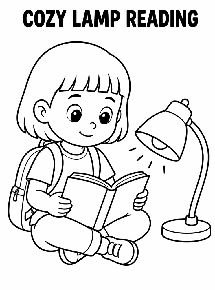 School Library and Reading Routines Cozy Lamp Reading printable coloring page