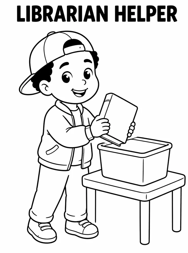 School Library and Reading Routines Librarian Helper printable coloring page