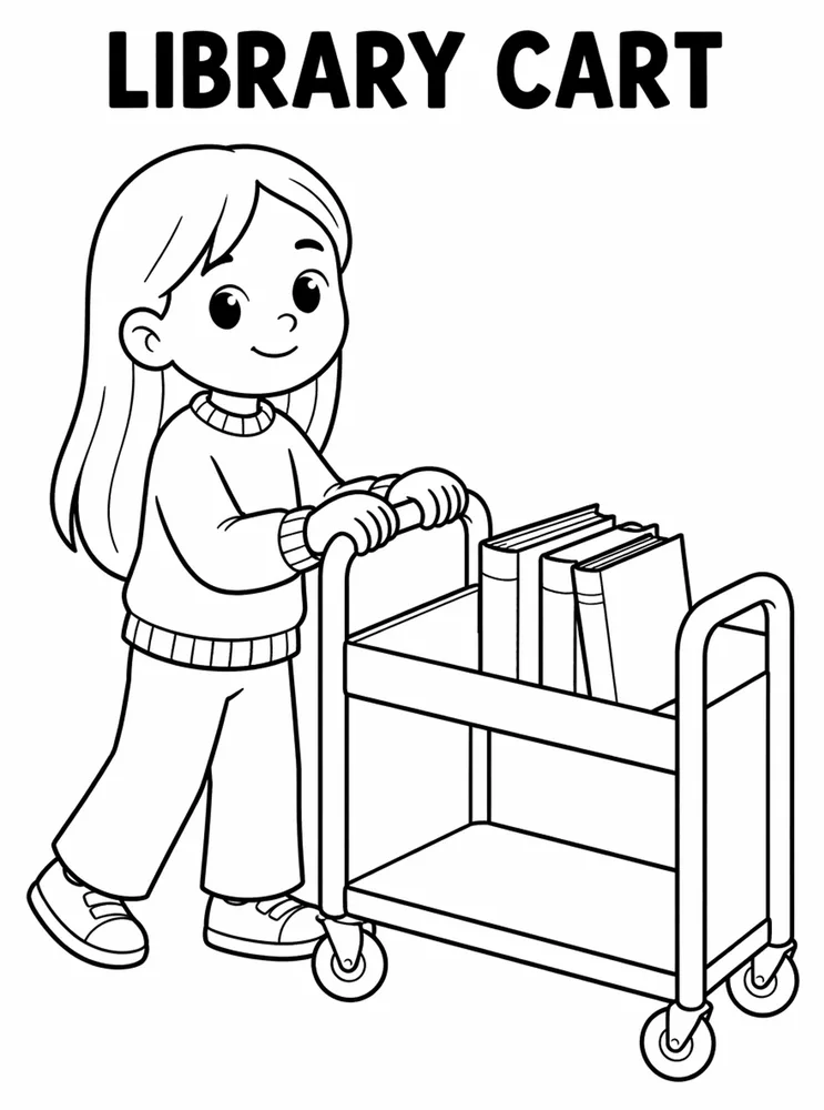 School Library and Reading Routines Library Cart printable coloring page