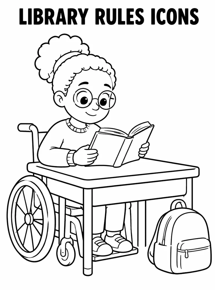 School Library and Reading Routines Library Rules Icons printable coloring page