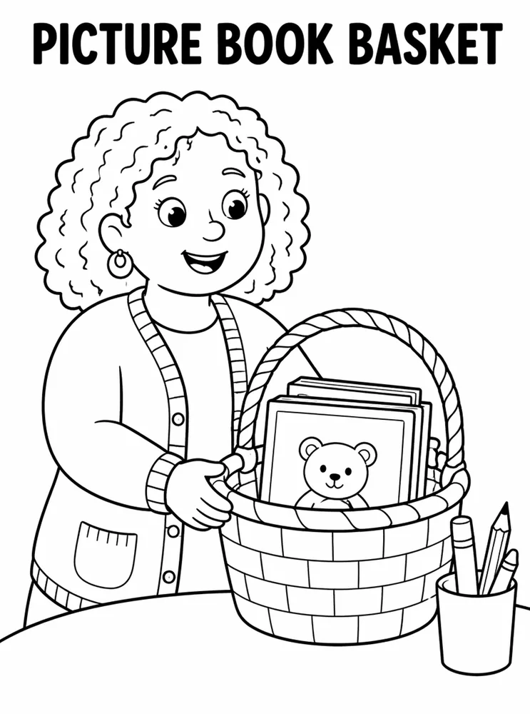School Library and Reading Routines Picture Book Basket printable coloring page