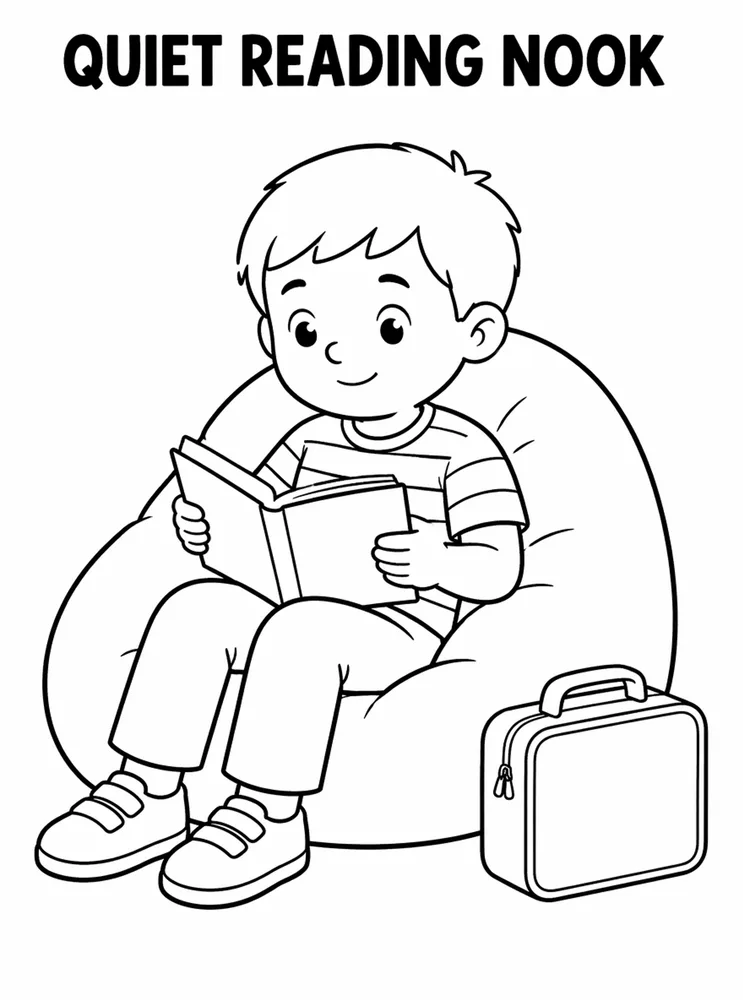 School Library and Reading Routines Quiet Reading Nook printable coloring page