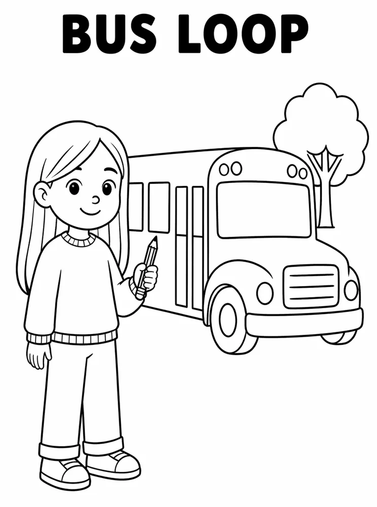 School Places and Campus Tour Bus Loop printable coloring page