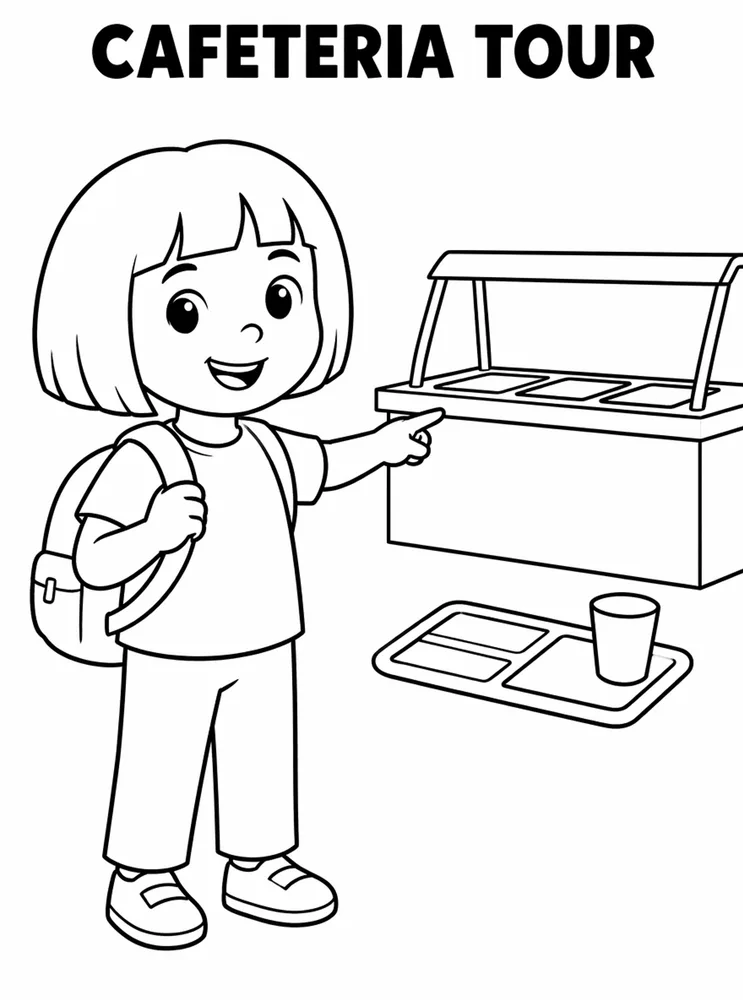 School Places and Campus Tour Cafeteria Tour printable coloring page