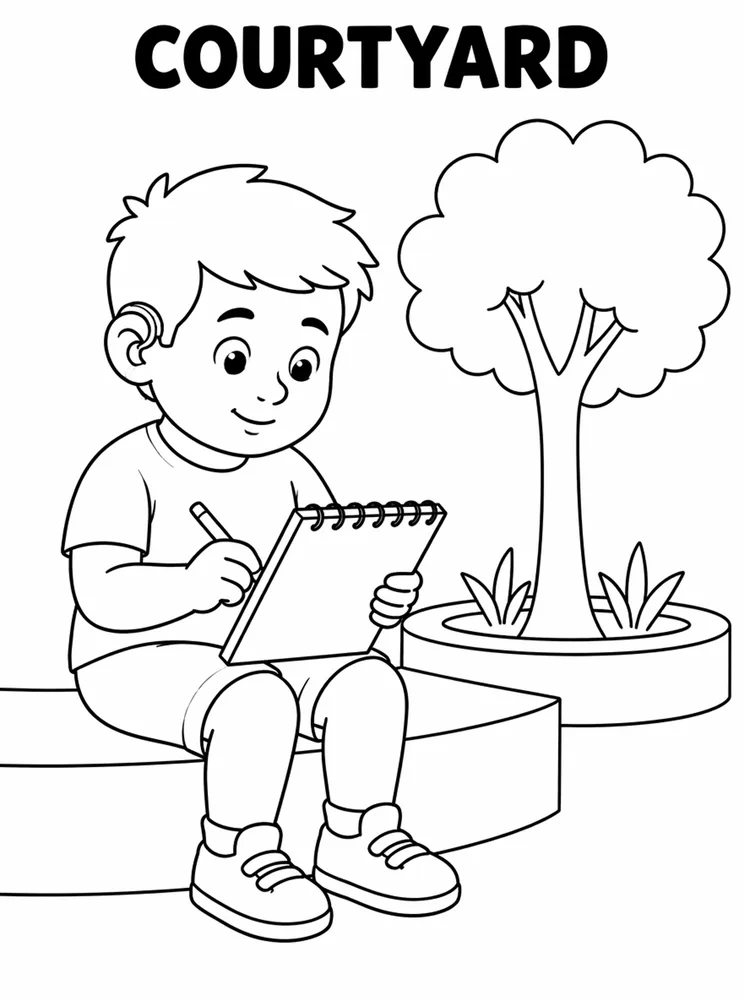 School Places and Campus Tour Courtyard printable coloring page