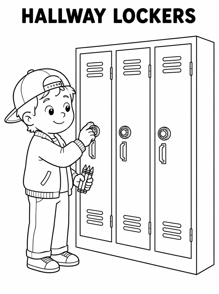School Places and Campus Tour Hallway Lockers printable coloring page