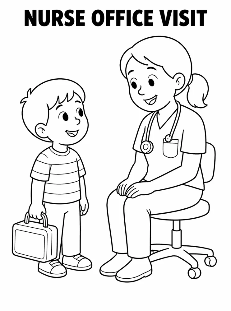 School Places and Campus Tour Nurse Office Visit printable coloring page