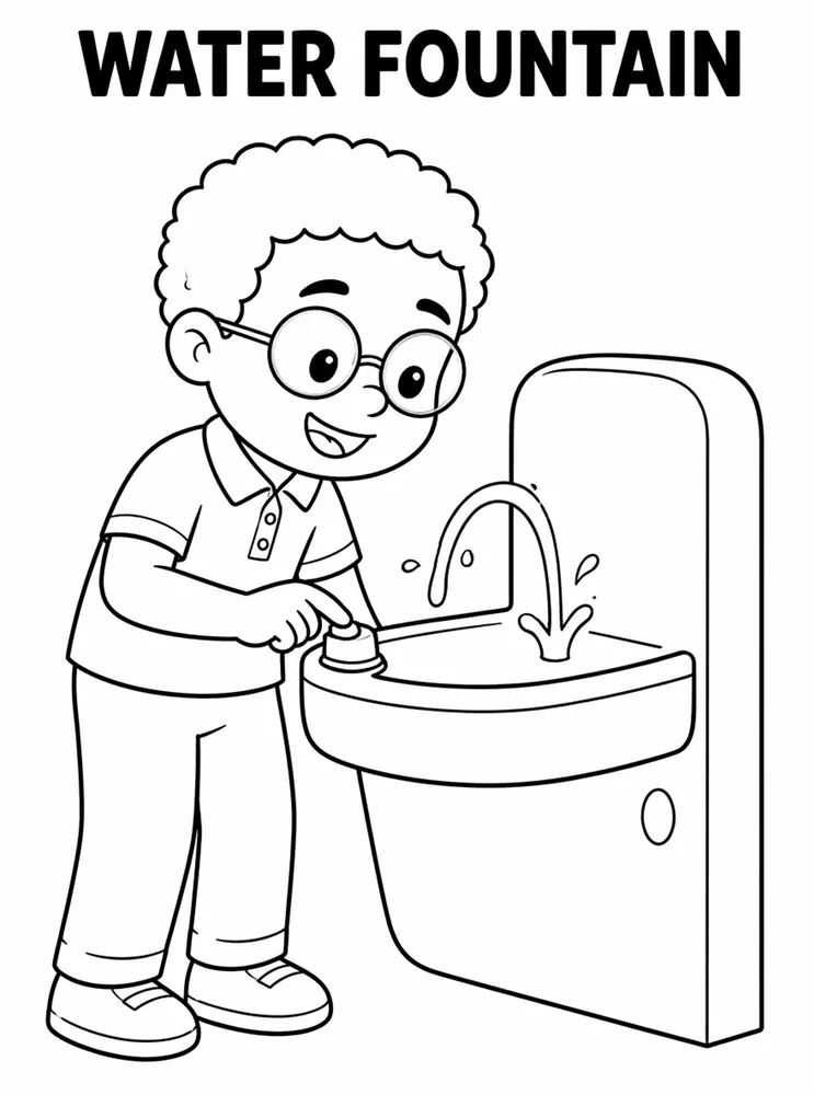 School Places and Campus Tour Water Fountain printable coloring page