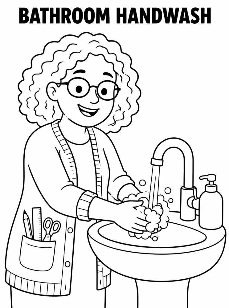 School Safety and Health Routines Bathroom Handwash printable coloring page