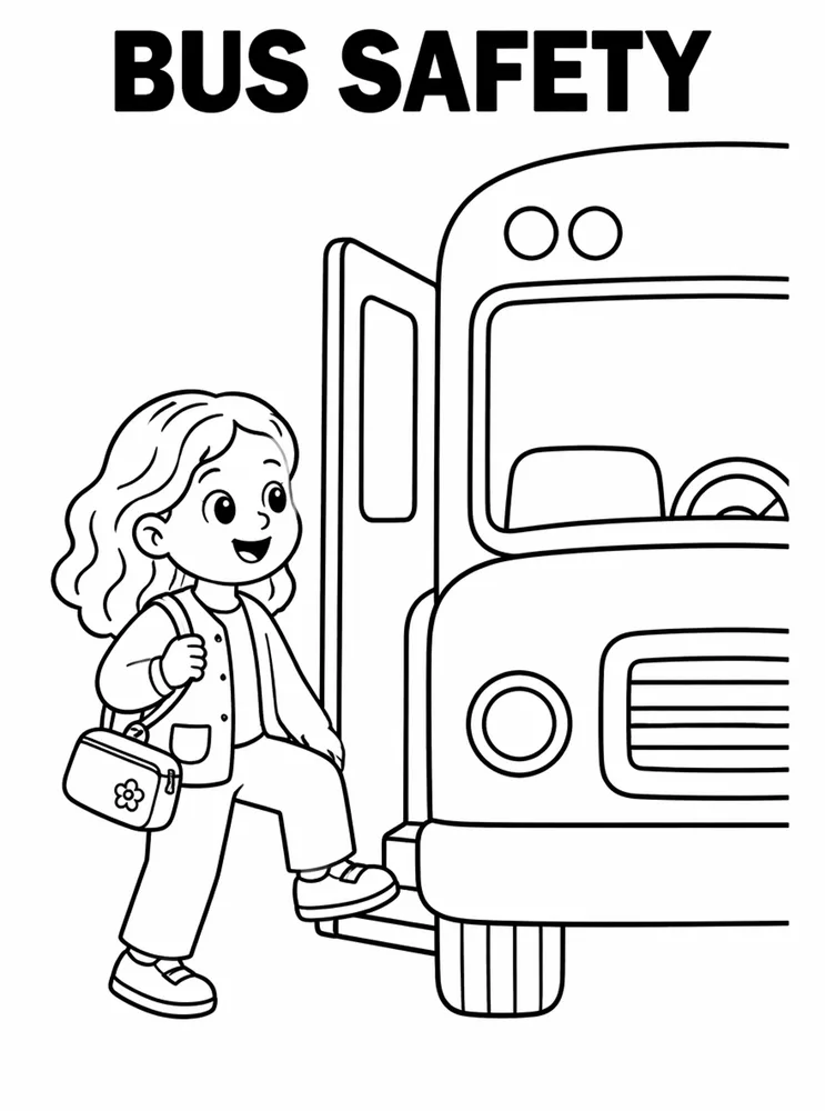 School Safety and Health Routines Bus Safety printable coloring page