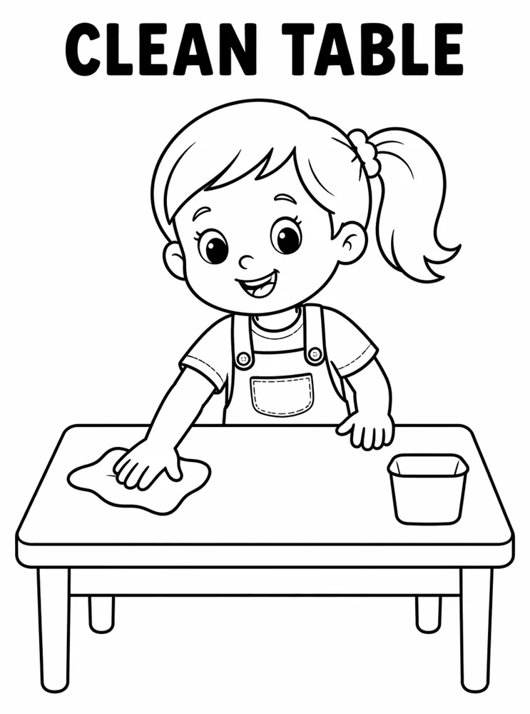School Safety and Health Routines Clean Table printable coloring page