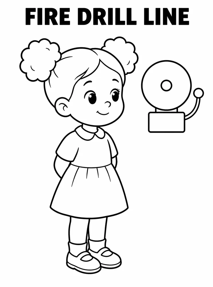 School Safety and Health Routines Fire Drill Line printable coloring page