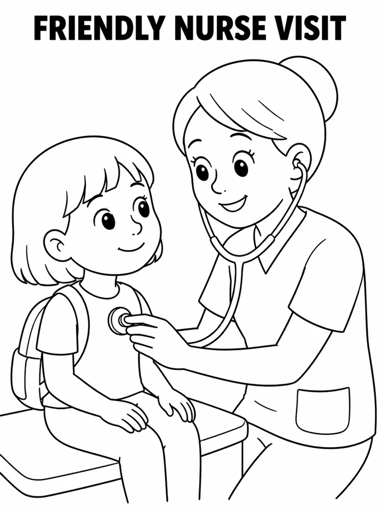 School Safety and Health Routines Friendly Nurse Visit printable coloring page
