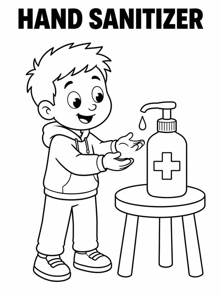 School Safety and Health Routines Hand Sanitizer printable coloring page