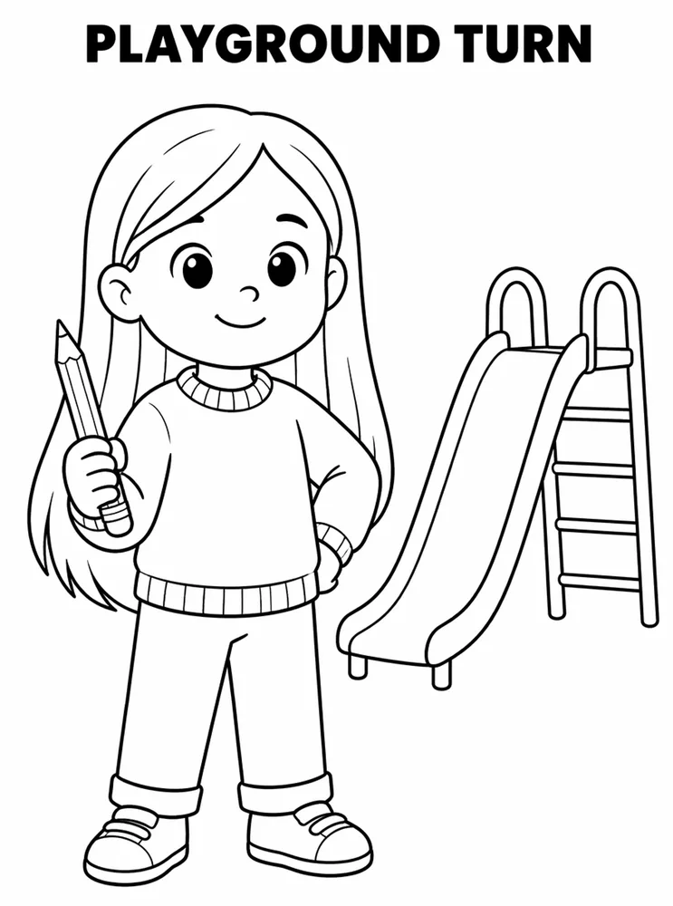 School Safety and Health Routines Playground Turn printable coloring page