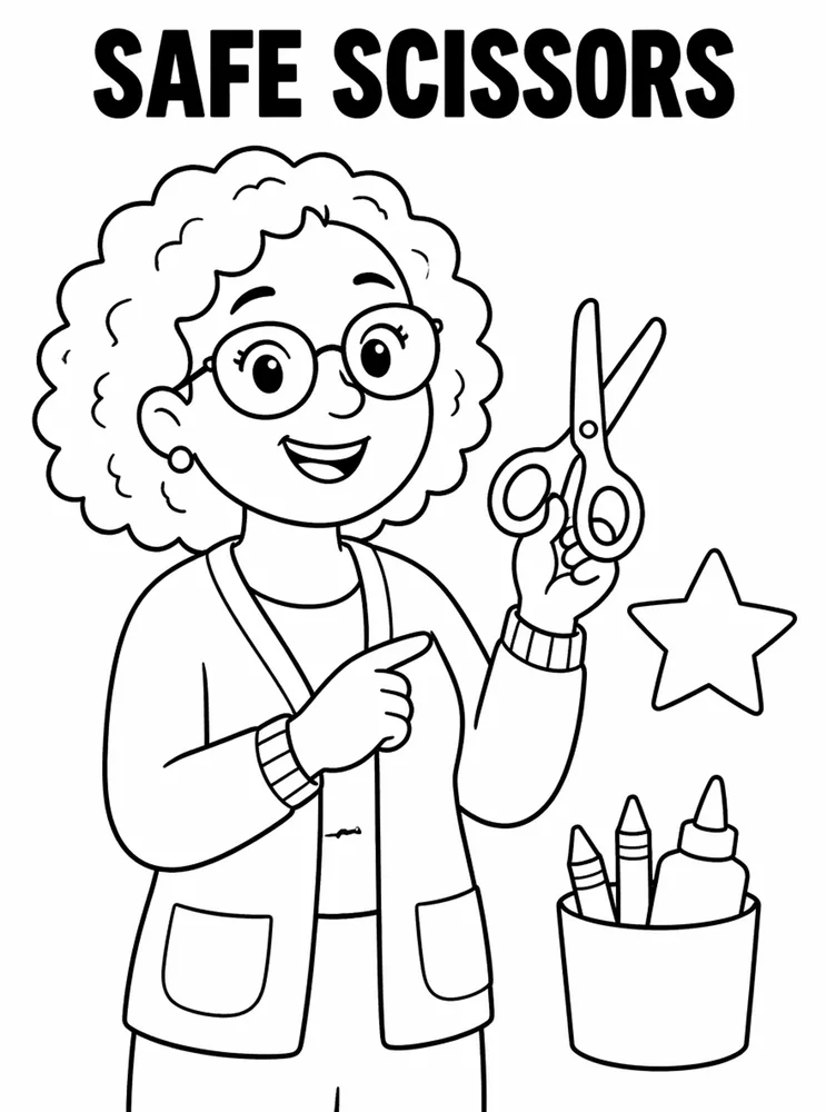 School Safety and Health Routines Safe Scissors printable coloring page