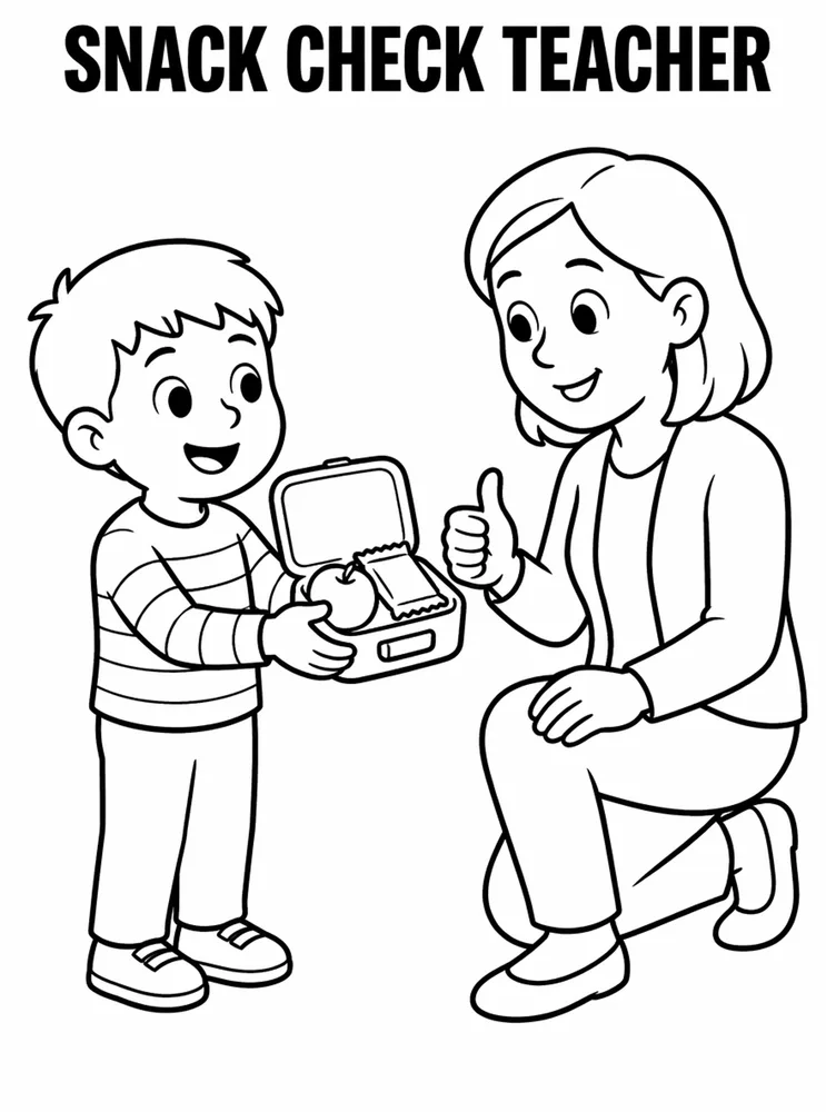 School Safety and Health Routines Snack Check With Teacher printable coloring page