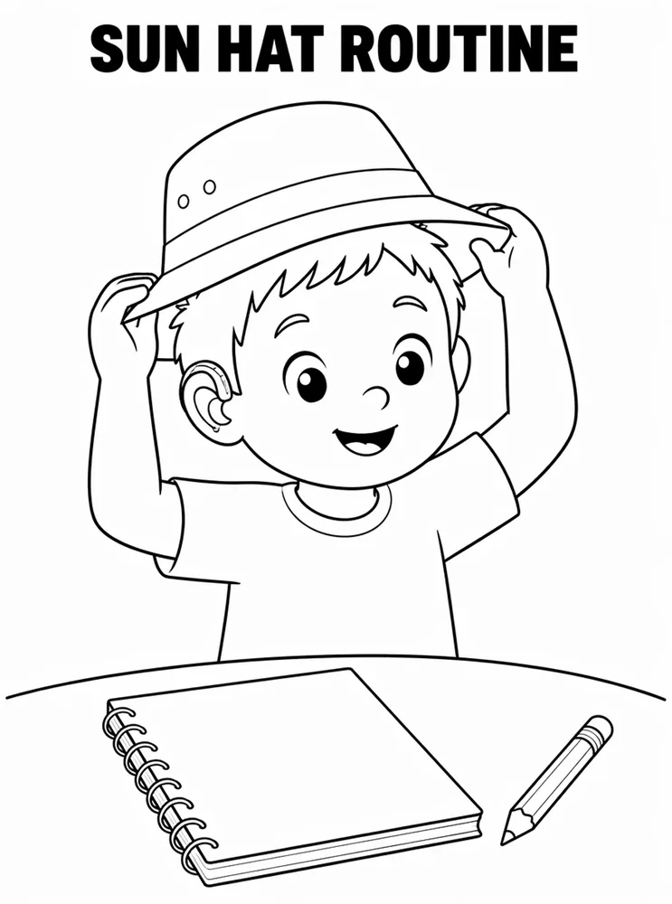 School Safety and Health Routines Sun Hat Routine printable coloring page