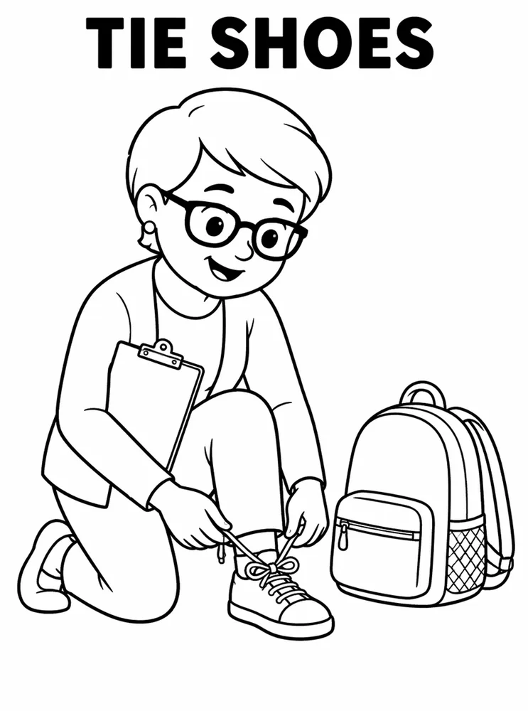 School Safety and Health Routines Tie Shoes printable coloring page