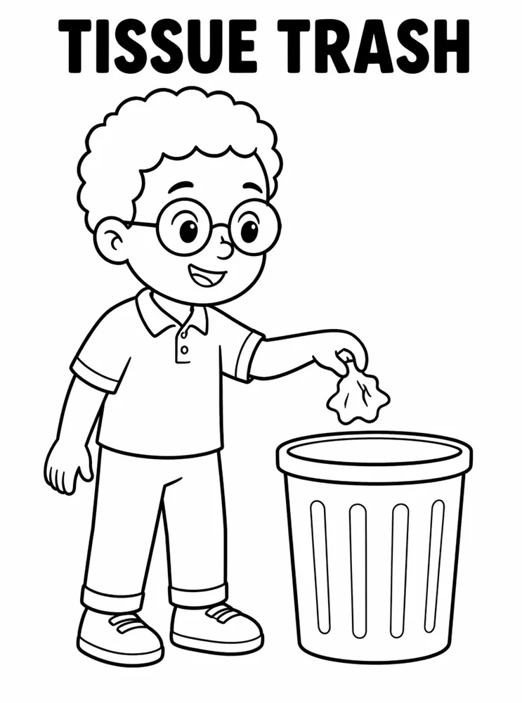 School Safety and Health Routines Tissue Trash printable coloring page