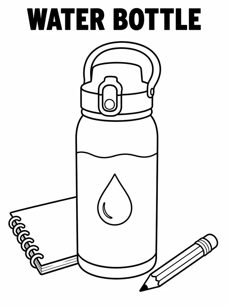 School Safety and Health Routines Water Bottle printable coloring page