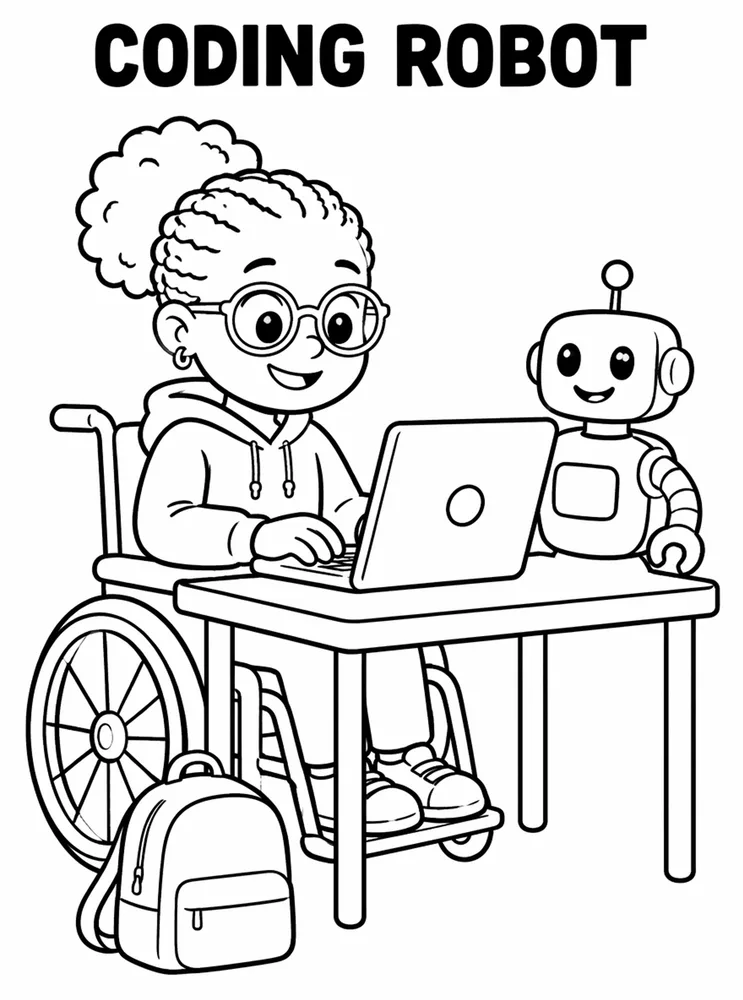 School Specials Days Coding Robot printable coloring page
