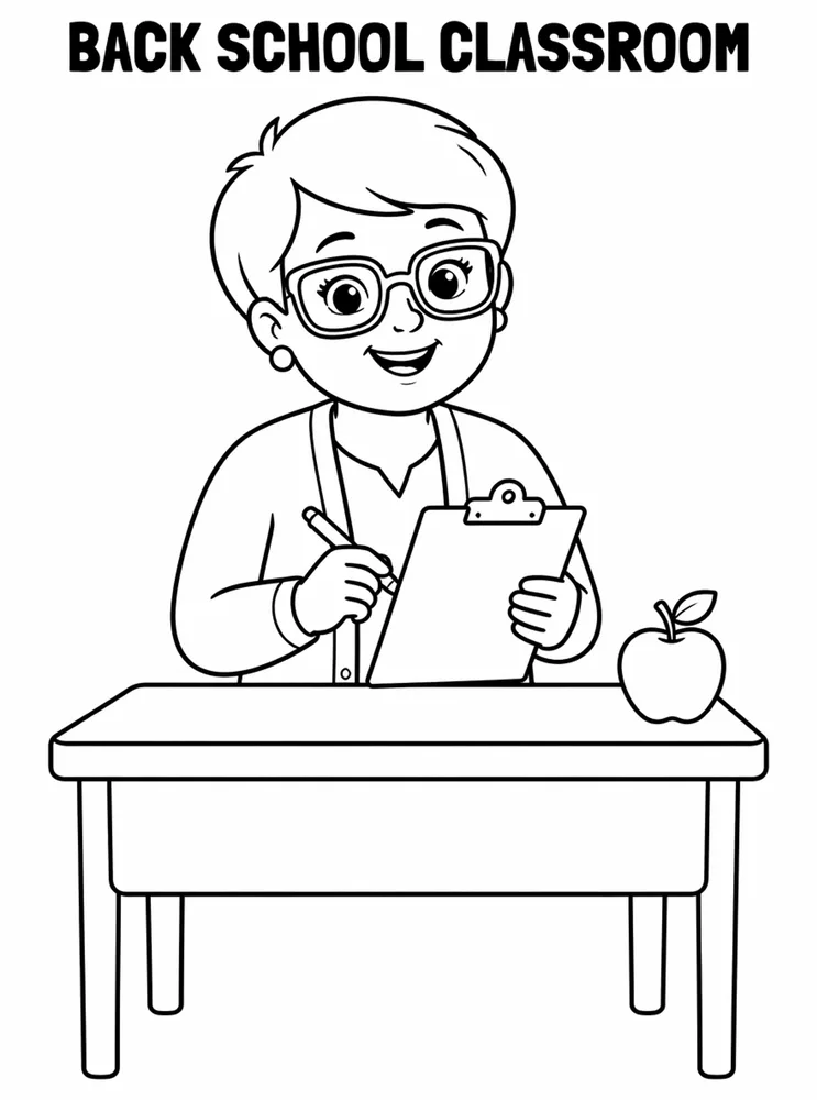 Back to School Supplies Back To School Classroom Desk printable coloring page