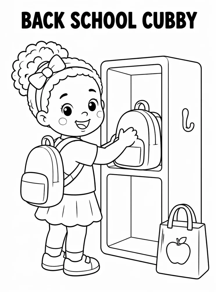 Back to School Supplies Back To School Cubby Shelf printable coloring page