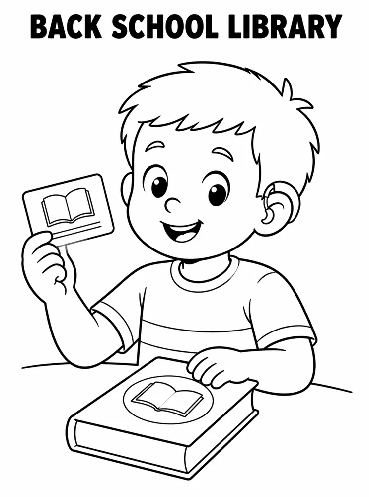 Back to School Supplies Back To School Library Card And Books printable coloring page