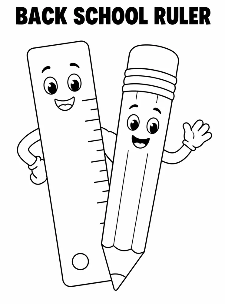 Back to School Supplies Back To School Ruler And Pencil printable coloring page
